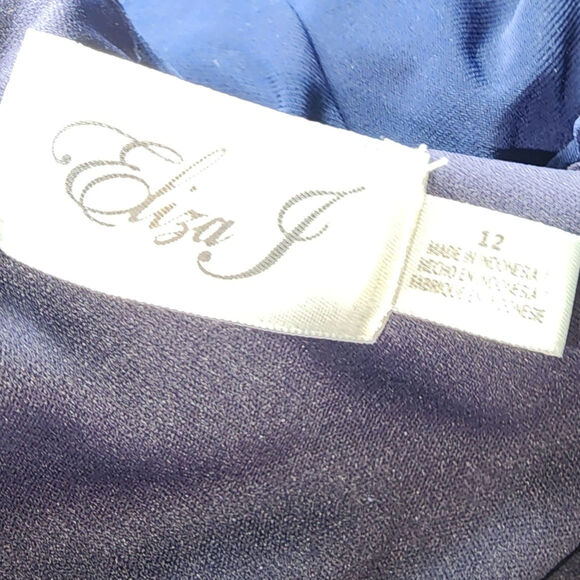 Eliza J Sz 12 Navy Blue Off Shoulder Tiered Hem Ruffle Neckline Dress Maxi - Picture 7 of 8